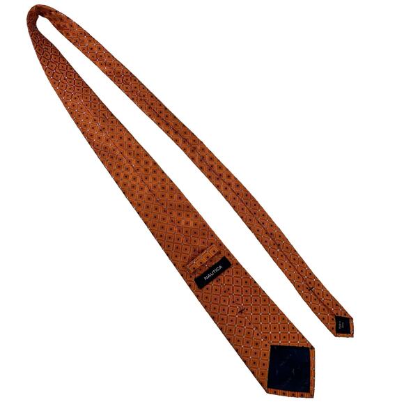 Nautica Silk Necktie Orange Blue Dots Diamond Geometric Office Career Classic - Picture 3 of 8